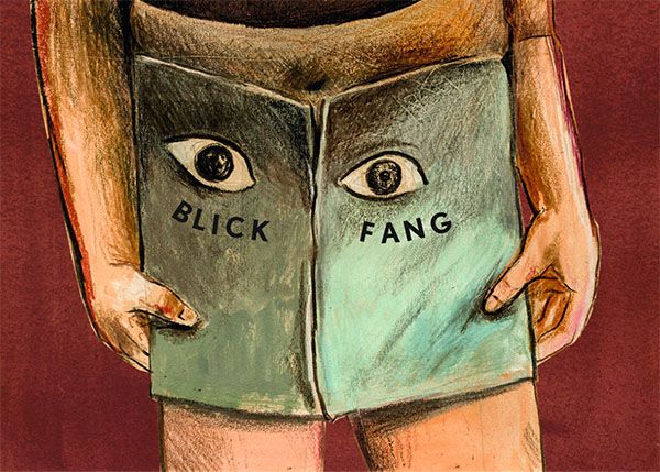 Gemini hat gesagt Frau mit hoher Frisur und großen Augen. Auf ihrer Brust liegt eine Okarina. Hinter den Schultern ragen ein Cellohals und Flöten auf. Aus der linken Seite kommt ein rosa Rohr. Vor den Schoß hält sie eine offene Zeitschrift, auf deren Seiten zwei Augen abgebildet sind.